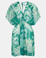 Palm Print Chiffon Mini Kaftan, Green (GREEN), large