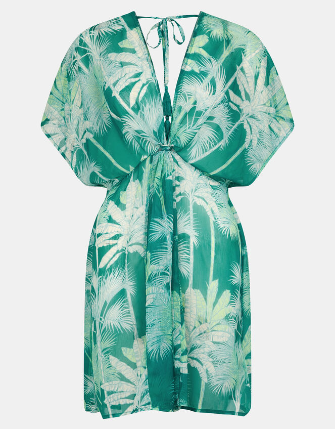 Palm Print Chiffon Mini Kaftan, Green (GREEN), large