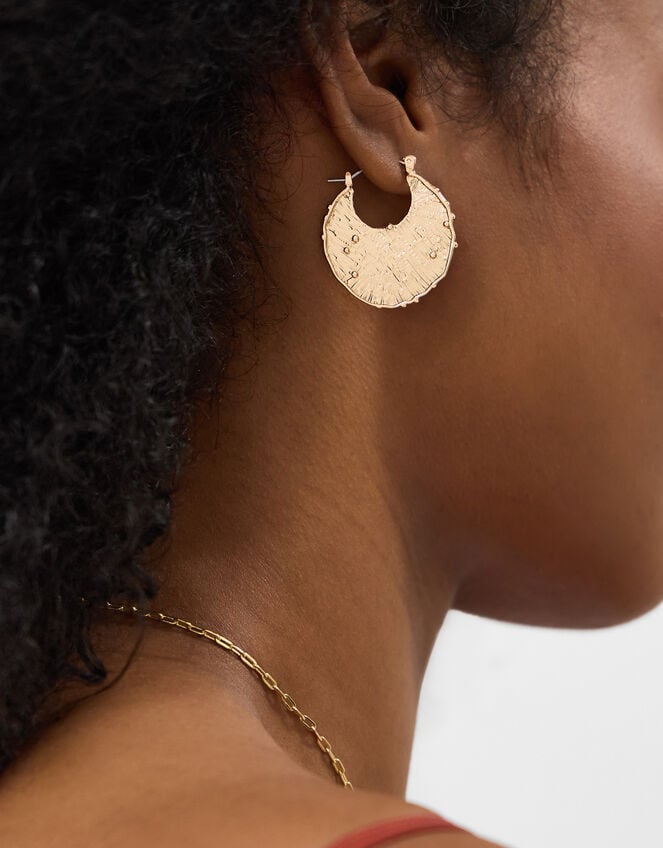 Textured Disc Hoop Earrings, , large