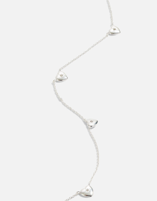 Sterling Silver Sparkle Heart Station Necklace, , large