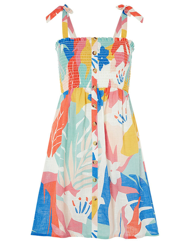Palm Print Dress in Pure Cotton, Multi (PASTEL-MULTI), large