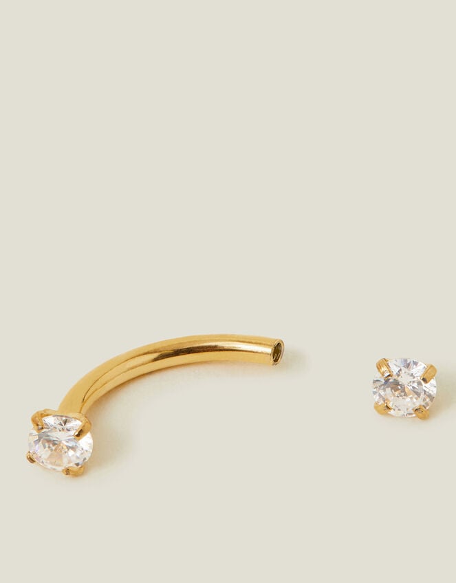 14ct Gold-Plated Cubic Zirconia Curved Barbell, , large