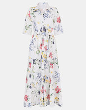 Floral Print Belted Maxi Dress, Ivory (IVORY), large