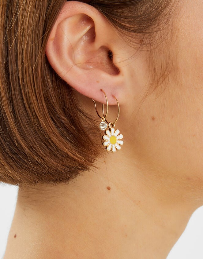 3-Pack Daisy Charm Hoop Earrings, , large