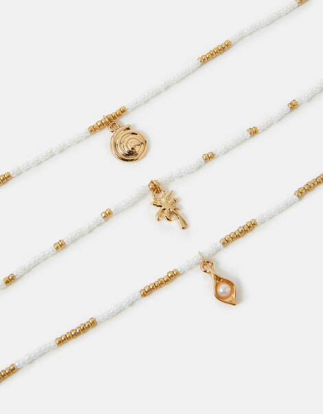 3-Pack Beaded Summer Charm Anklets, , large