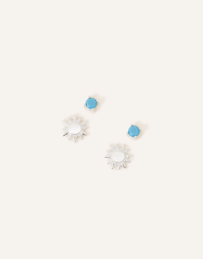 Sterling Silver Sun Stud Earrings Set of Two, , large
