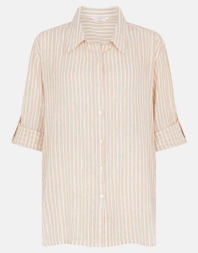 Shimmer Stripe Long Sleeve Shirt, Gold (GOLD), large