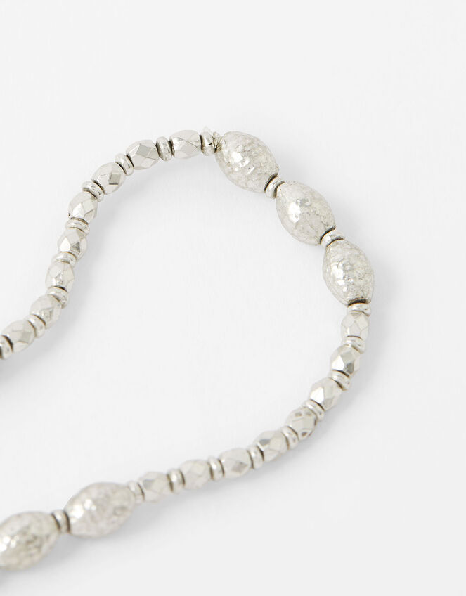 Silver Bead Disc Charm Stretch Bracelet, , large