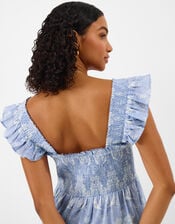 Tropical Print Smocked Maxi Dress, Blue (BLUE), large