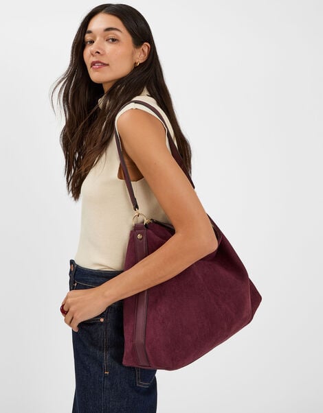 Large Slouchy Suedette Handbag, Red (BURGUNDY), large
