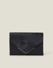 Woven Satin Envelope Clutch Bag, Blue (NAVY), large