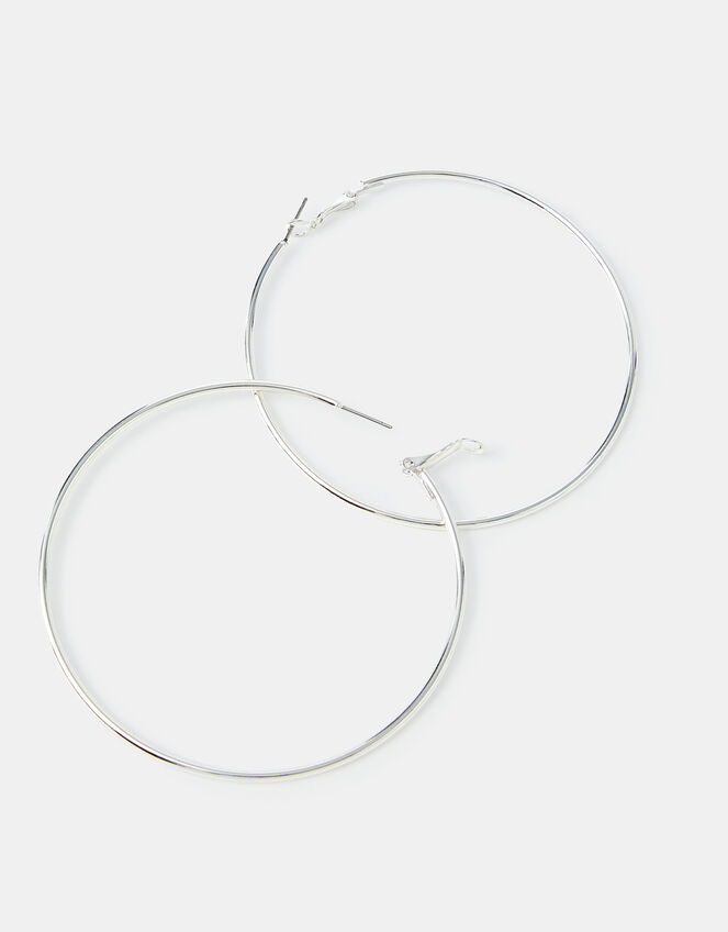 Large Hoop Earrings, Silver (SILVER), large