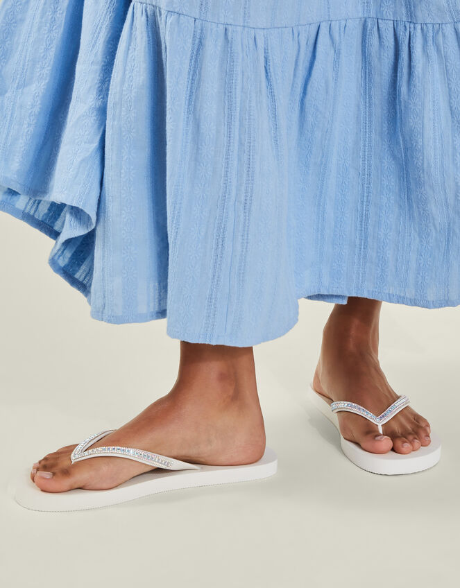 Crystal Embellished Flip Flops, Cream (CREAM), large