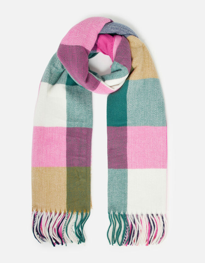 Colourblock Check Blanket Scarf , , large