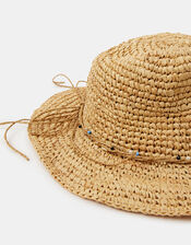Beaded Trim Woven Hat, , large