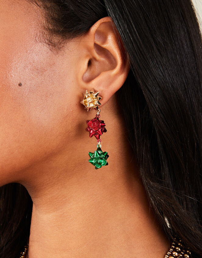 Triple Bow Long Drop Earrings, , large