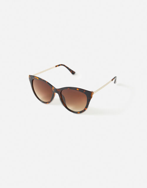 Mya Metal Arm Cateye Sunglasses, Brown (TORT), large