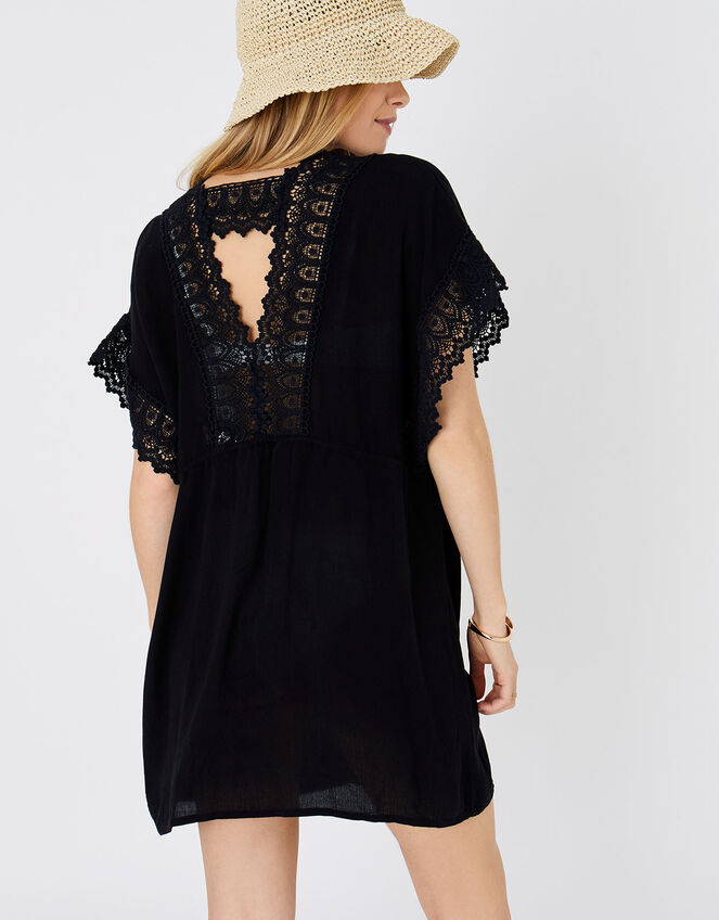 Lace Trim Kimono in LENZING™ ECOVERO™, Black (BLACK), large