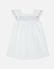 Embroidered Mirrored Dress, White (WHITE), large