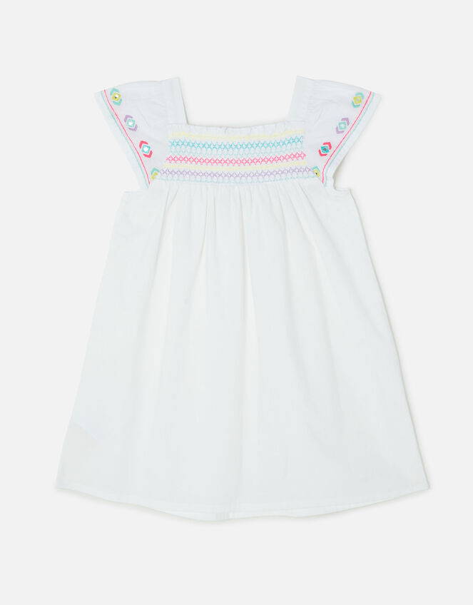 Embroidered Mirrored Dress, White (WHITE), large