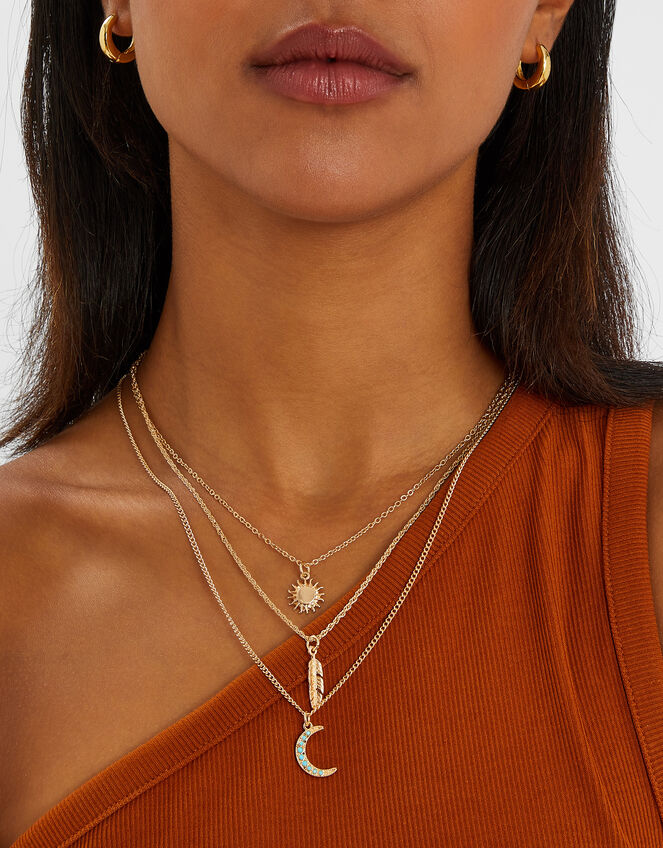 Celestial Pendant Layered Necklace Gold, , large