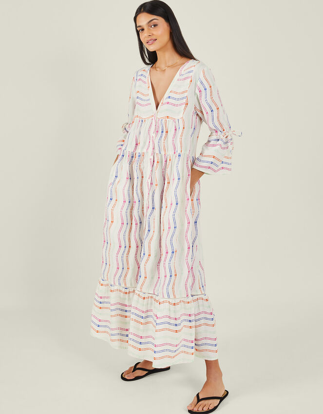 Stripe Flute Sleeve Dress, Multi (MULTI), large