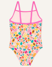 Girls Fruit Print Frill Swimsuit, Multi (BRIGHTS-MULTI), large