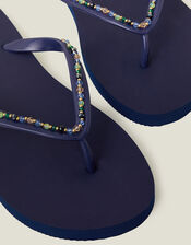 Beaded Flip Flops, Blue (NAVY), large
