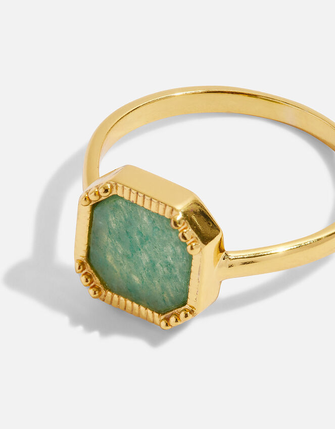 14ct Gold-Plated Aventurine Square Slice Ring, Gold (GOLD), large