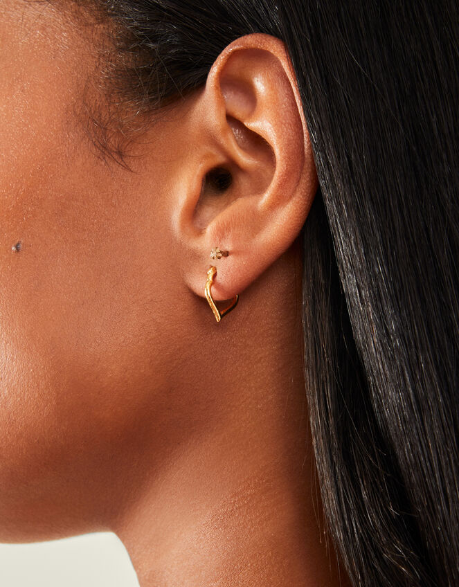 2-Pack 14ct Gold-Plated Mosaic Hoops, , large