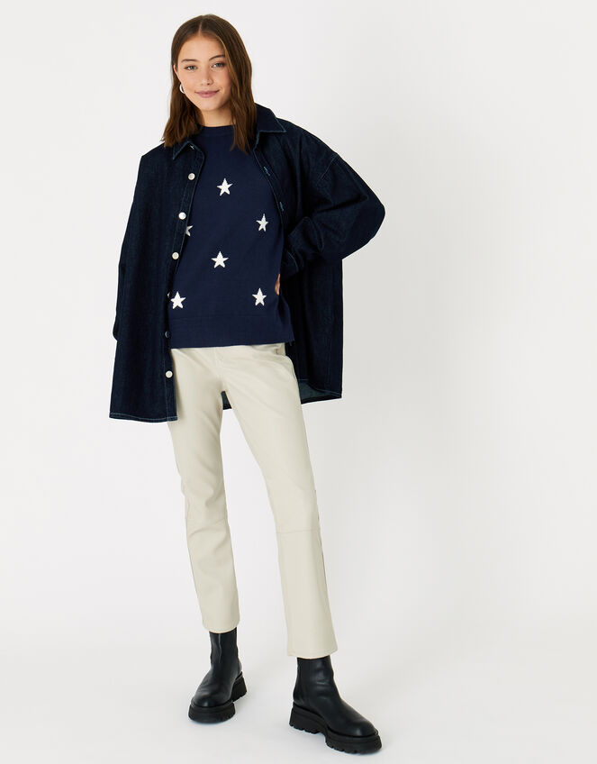 Star Crew Neck Jumper, Blue (NAVY), large