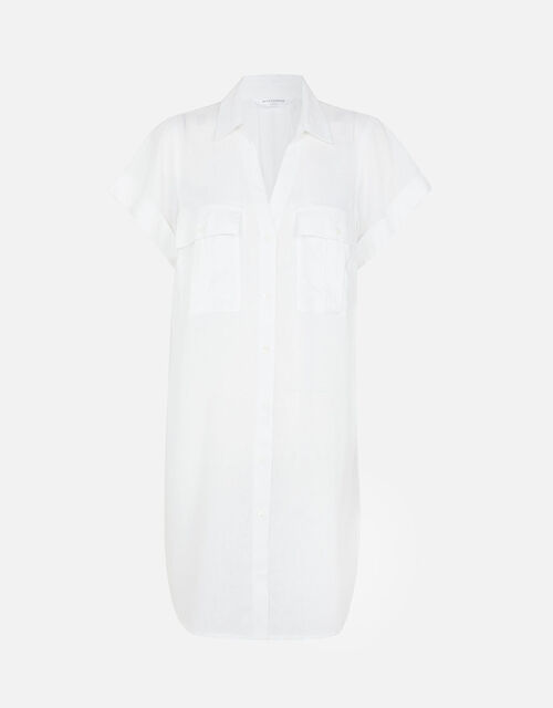 Short Sleeve Beach Shirt with Sustainable Viscose, White (WHITE), large