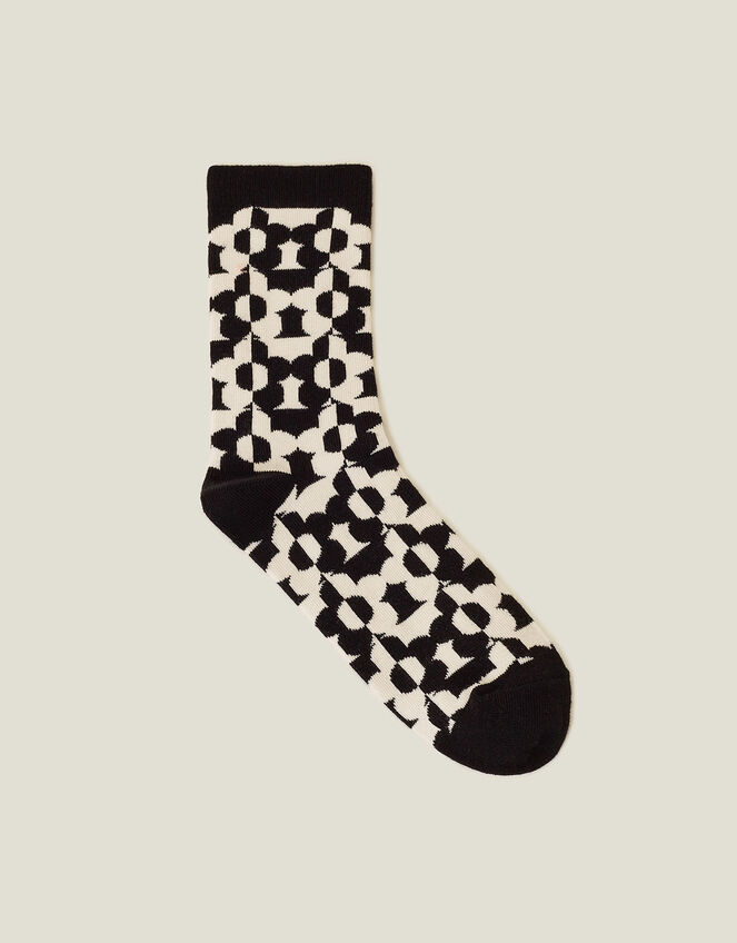 Contrast Retro Flower Print Socks, , large