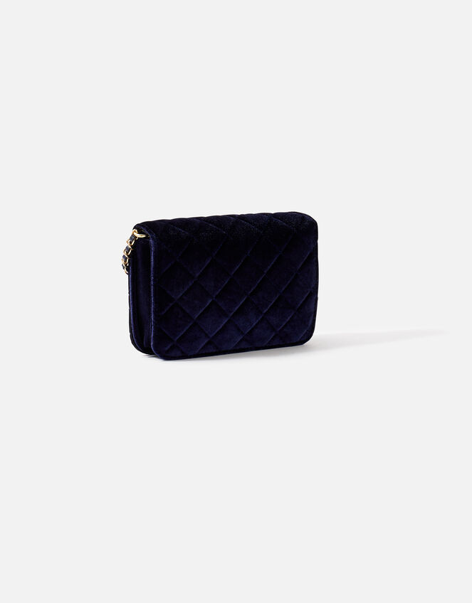 Quilted Velvet Cross-Body Bag, Blue (NAVY), large