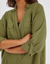 Long Sleeve Beach Cover Up Shirt, Green (KHAKI), large