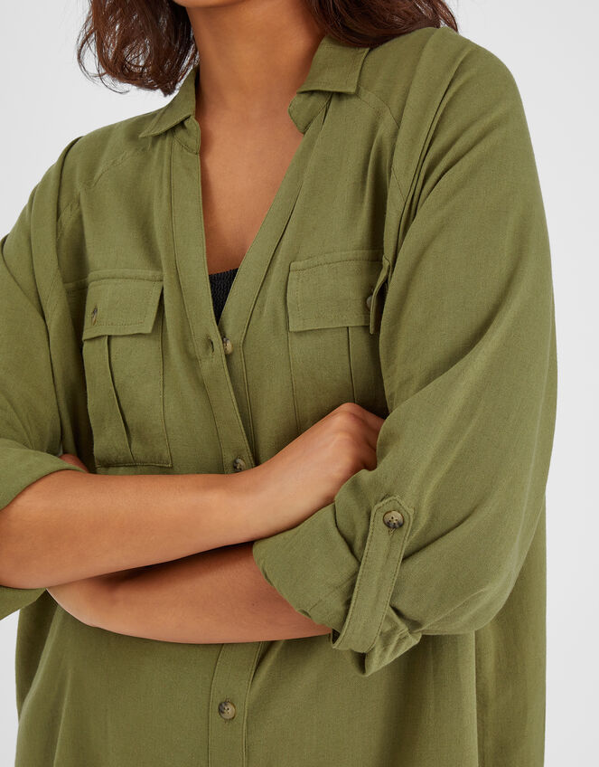 Long Sleeve Beach Cover Up Shirt, Green (KHAKI), large