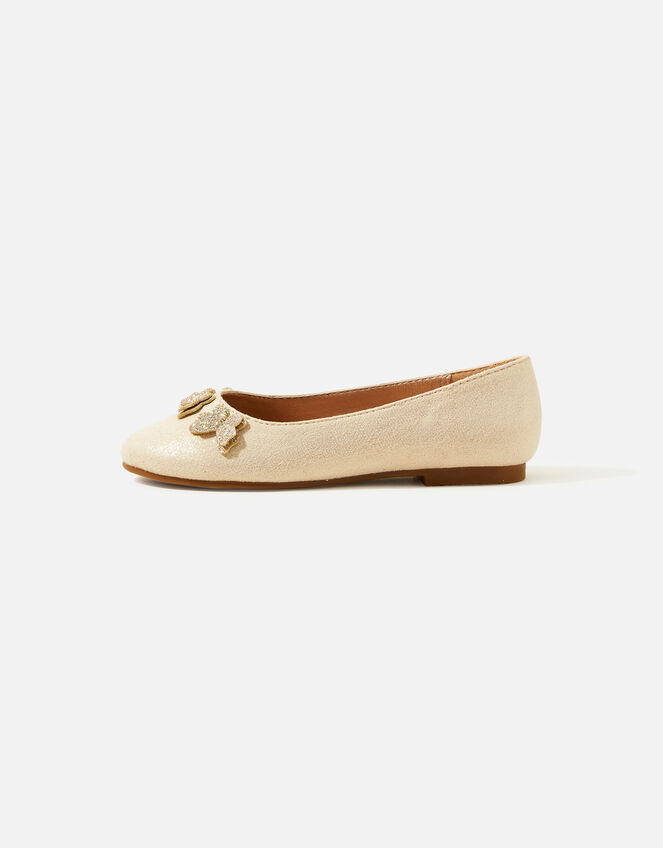Girls Glitter Butterfly Ballerina Flats, Gold (GOLD), large