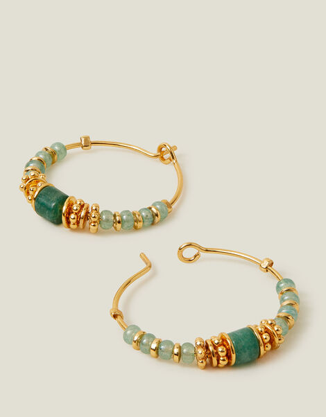 14ct Gold-Plated Aventurine Hoops, , large