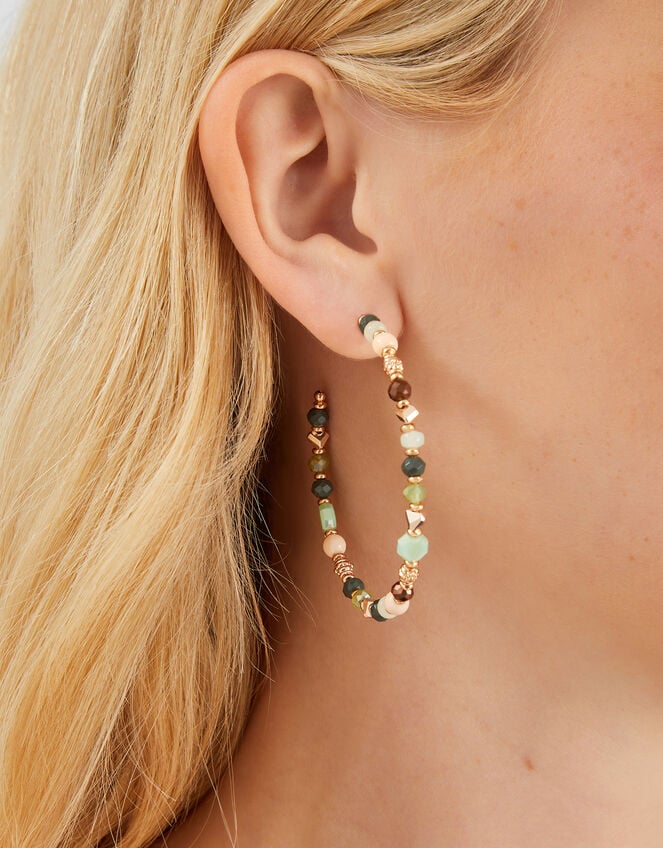 Large Bead Hoop Earrings, , large