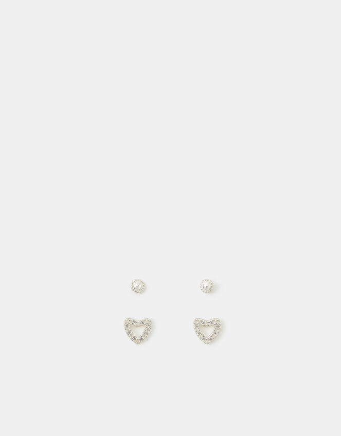 2-Pack Sterling Silver Heart Stud Earrings, , large