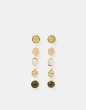 5-Pack Mother of Pearl Stone Stud Earrings, Green (GREEN), large