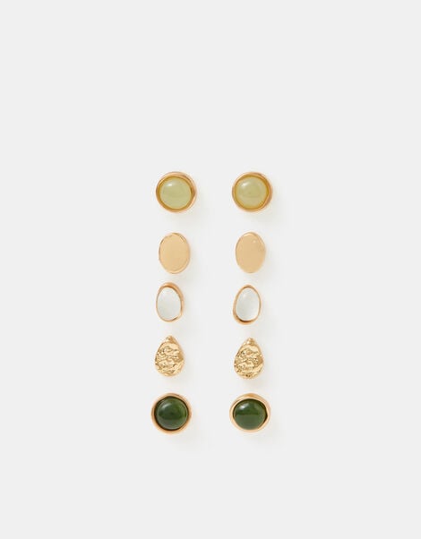 5-Pack Mother of Pearl Stone Stud Earrings, Green (GREEN), large