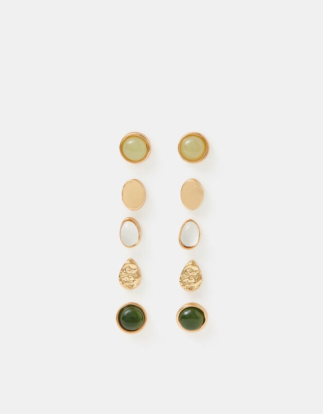 5-Pack Mother of Pearl Stone Stud Earrings, Green (GREEN), large
