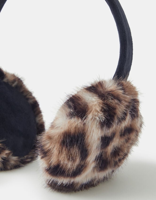Fluffy Leopard Print Earmuffs, , large