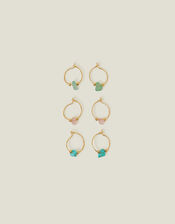 3-Pack 14ct Gold-Plated Stone Hoop Earrings, , large