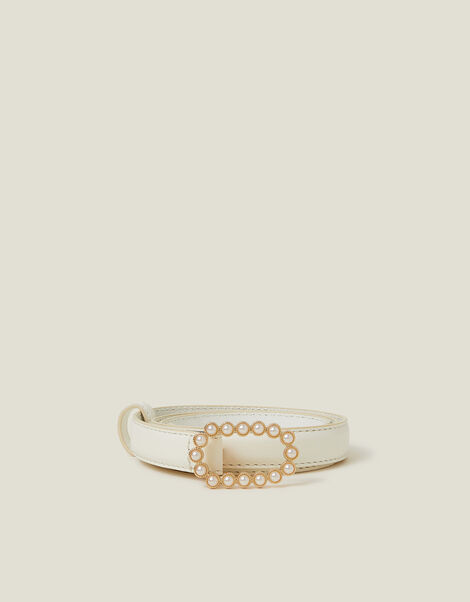 Pearl Buckle Belt Cream, Cream (CREAM), large