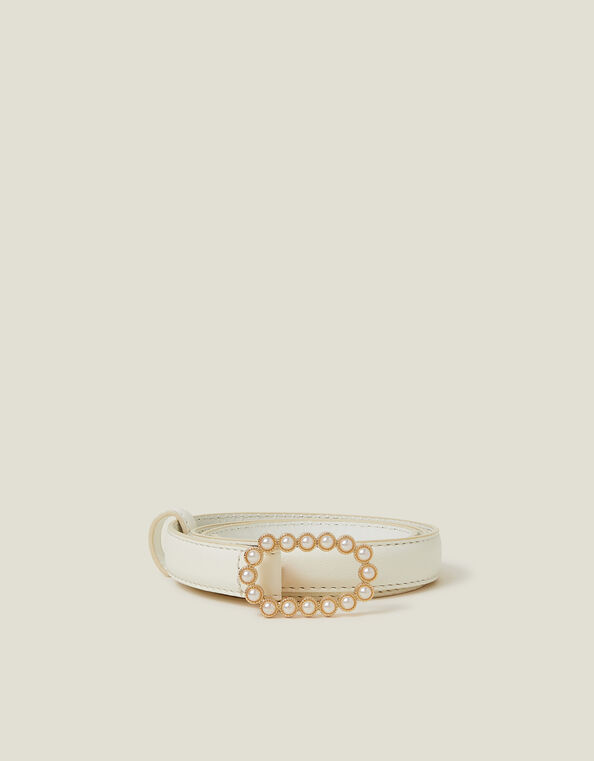 Pearl Buckle Belt Cream, Cream (CREAM), large