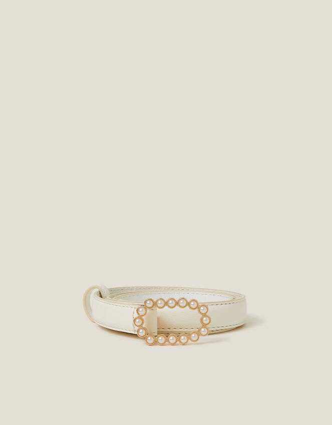 Pearl Buckle Belt Cream, Cream (CREAM), large