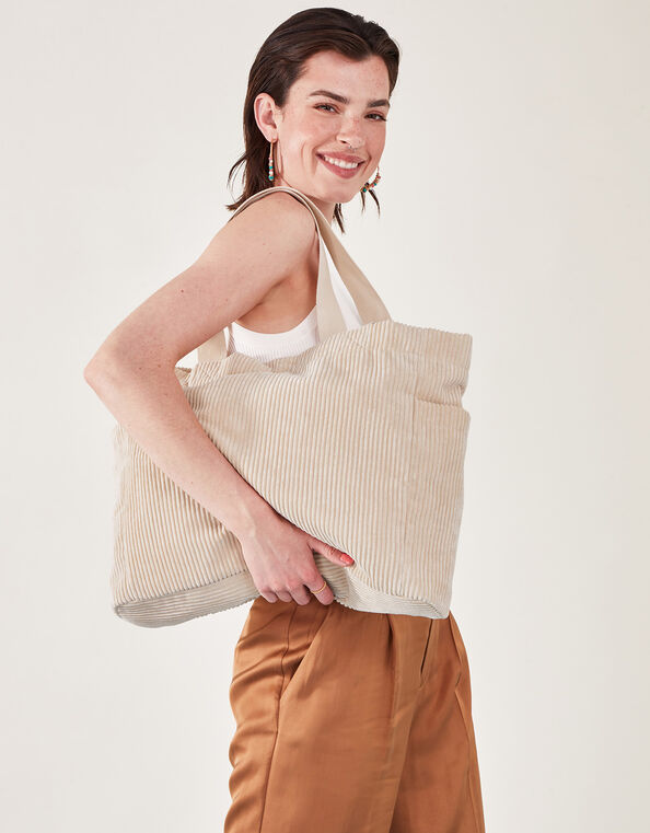 Cord Shopper Bag, Cream (CREAM), large