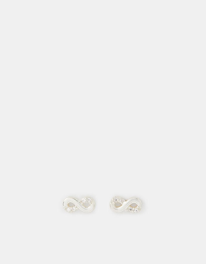 Sterling Silver Infinity Stud Earrings, , large